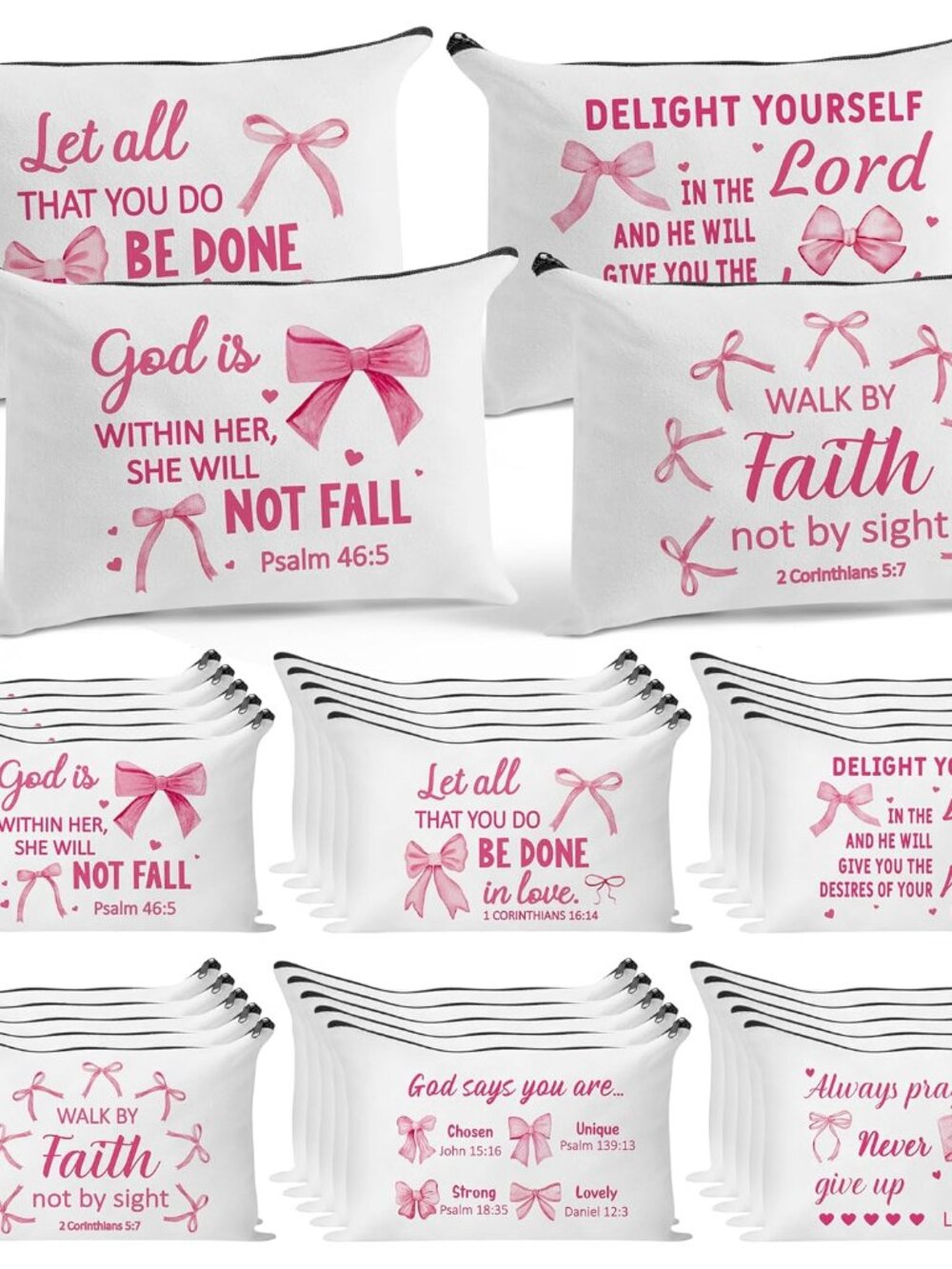 Bow Bible Cosmetic Bags - 30Pcs Pink Coquette Mini Bible Verse Makeup Bag with Z